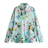 Spring Floral Printed Satin Shirt 2378109330-Outfit