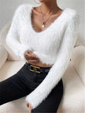 And Winter New Solid Color V-Neck Repair With Plush Short Lady