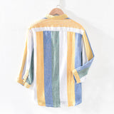 Linen Shirt Men's Trend 7-Minute Sleeves Loose Medium Sleeves In Summer Light Style Korean Fashion Half-Sleeved Shirts-Outfit