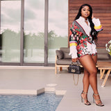 Positioning Print Shirt Shorts Two Piece