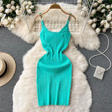 Women Sexy Knitted Pencil Dress Sleeveless Off Shoulder Elastic Slim Party Dresses Summer Fashion Sheath Strap