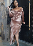 Brown Velvet Irregular Sweetheart Sexy Long Party