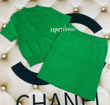 Free Shipping 2022 Casual Tight Knit Skirt Set Women's O-Neck Short Sleeve Turtleneck Short Sweater & Split Skirt Two-Piece