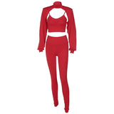 3 Three Piece Bra Outfits Fall Winter Sexy Ladies Backless Solid Color Long Sleeve Skinny Two Piece Pants Set For Women