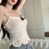 Women's Sexy Elegant Summer Fashion Tank Tops Sleeveless V Neck Irregular Hem Fairy Padded Lace Camisoles Crop Vest-Outfit