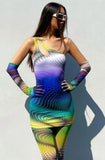 Party Print Cut Out Sexy Single Sleeve Mini