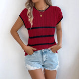 Shooting 2025 Spring And Summer Striped Jasmine Casual Loose Knitted Jersey Holiday Tops Women's