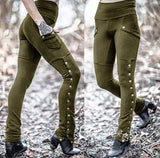 Fashion Handsome Lady Rivet Open Fork Design Pedal Trousers Emboldel Pocket Decor Pencil