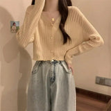 Women's Thin Outer Summer 2025 New Long-Sleeved V-Neck Coat Sunscreen Short Knitted Early Autumn Coat