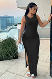 Women's Commuting Pits Long Dress Sleeveless Round Collar High-Waisted Ass