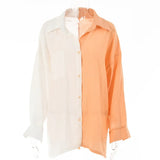 Patchwork Turn-down Collar Casual Women Shirts Long Sleeve Buttons Up Loose Blouses Lady Oversize Autumn 2021
