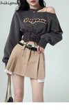 Women Streetwear Fashion Tops Korean Clothes for Teens Long Sleeve Off Shoulder Bandage Pullovers Goth Y2k Sweatshirt-Outfit