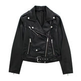 New Leather-Like Locomotive Style Zipper Jacket 3046060-Outfit