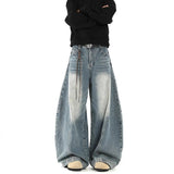 Retro Broad-Legged Jeans Design Feel Small Cat Bends Trousers Hanging Trousers