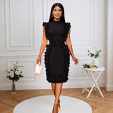 Collar Wooden Ear Small Crums Party Dress Fashion Women's Sleeveless Body-Free Banquet Dress Dress