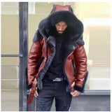 Men's Imitation Leather Plus Thick Fur One Short Zipper Coat Hooded Men's