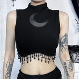 Summer 2024 New Vest Dark Wind Moon Chain Small High-Necked Sleeveless Top Girl-Outfit