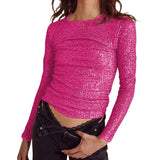 Women Sequins T-shirts Luxury Tops Spring Autumn Vintage Clothes y2k Slim Long Sleeve Tops Female Clothing Steetwear-Outfit