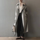 Breasted Belted Long Trench Coat Gray Khaki Autumn Back Rainproof Casual Oversized Coat For