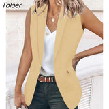 for Women Single Button Lapel Collar Vest Blazer Sexy Sleeveless Summer Autumn All-Match Daily Club