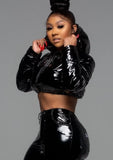 Casual PU Leather Long Sleeve With Hood Short