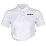 Y2K White Corest Top Cotton Preppy Style T Shirt Cute Summer Korean Style Short Women's Tees Turn Down Collar