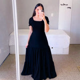New Spring And Summer Women's Dress A Word Broken Shoulder Long Pure Fairy