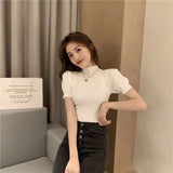 Short-Sleeved T-Shirt For Women's Summer 2025 New Knitted Bottom Shirt With Bubble Sleeves Short