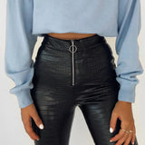 High Waist Crocodile Pattern Slim Zipper