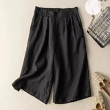 Thin 2023 New Women's Clothing Crop Cotton Hemp Leg Wide Dropping Feeling Half Elastic High Waist Art Casual Pants-Outfit