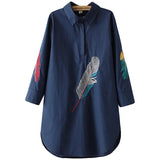Solid Color Embroidery Fashion Shirt Summer Women's Clothing Korean Loose Turn-down Collar Casual 3/4 Sleeve