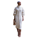 Toloer New Women's Casual Turtleneck Slit Knit Dress-Outfit