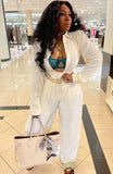 Fashion Rib Button Up Loose Blouse and PantS