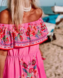 And Summer 2025 New Shoulder-To-Shoulder Red Flower Printing Long