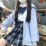 QWEEK Bunny Hoodie with Zipper Kawaii Oversized Sweatshirt 2021 Cardigan Women Long Sleeve Cute Top E Girl Pullover Solid Zip