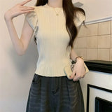 Design Wood-In-Eared T-Shirt For Women's Summer New French Retro Inss Headset Thin Short-Sleeved