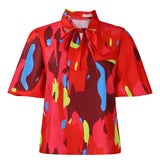 Women's Clothing 2025 New Fashion Temperament Print With Bubble Sleeves Short-Sleeved Shirt