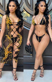 Party Sexy Multi Color Print 3 Piece Lace-Up Dress