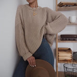 WOTWOY Elegant Autumn Oversized Sweater Women Solid Loose Knitted Sweaters Women Long Sleeve Pullover Female Jumper Cashmere