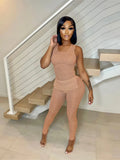 Streetwear Womens 2 Two Peice Sets Outfits Sleeveless Ribbed Tank Top Skinny Pants Suits Black Gray Matching Sets