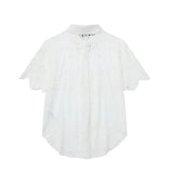 Summer Style Hollowed-Out Embroidered Shirt 7578101 Elastic Waist Shorts 7575019-Outfit