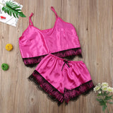 2020 New Simulation Lace Trim Split Pajamas Set Sex Lace