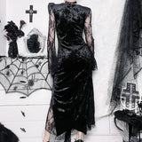 Lace Spliced Cross Dress, Dark Style, Sexy Slimming, Hip Split Dress-Outfit