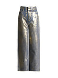 Women's Jeans High Waist Gilded Coated Loose Straight Wide Leg Cool Design Denim Pants 2024 Summer New Fashion 29L5443-Outfit