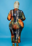 Plus Size Print High Neck Long Sleeve Long