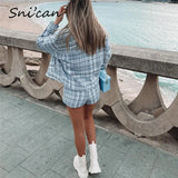 Blue Plaid Tweed Blazer Vintage Office Ladies Uniform Outfit Veste Chic Tops Za 2021 Women Abrigos Mujer Jacket Coat