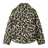Retro Brown Black Leopard Print Lapel Quilted Coat Ethnic Women Quilting Full Sleeve Warm Loose Jacket Oversize Outerwear-Outfit