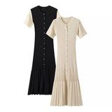 Women's Clothing Exploding Fashion Simple Solid Color Button Short Sleeves Knitted