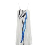 New Street Style Printed Small Pleated Suspenders Dress 0264057-Outfit