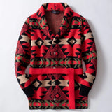 Men's Vintage Heavy-Industrial Knitted Shirt Autumn And Winter Thick Mid-Long Sweater Jacket